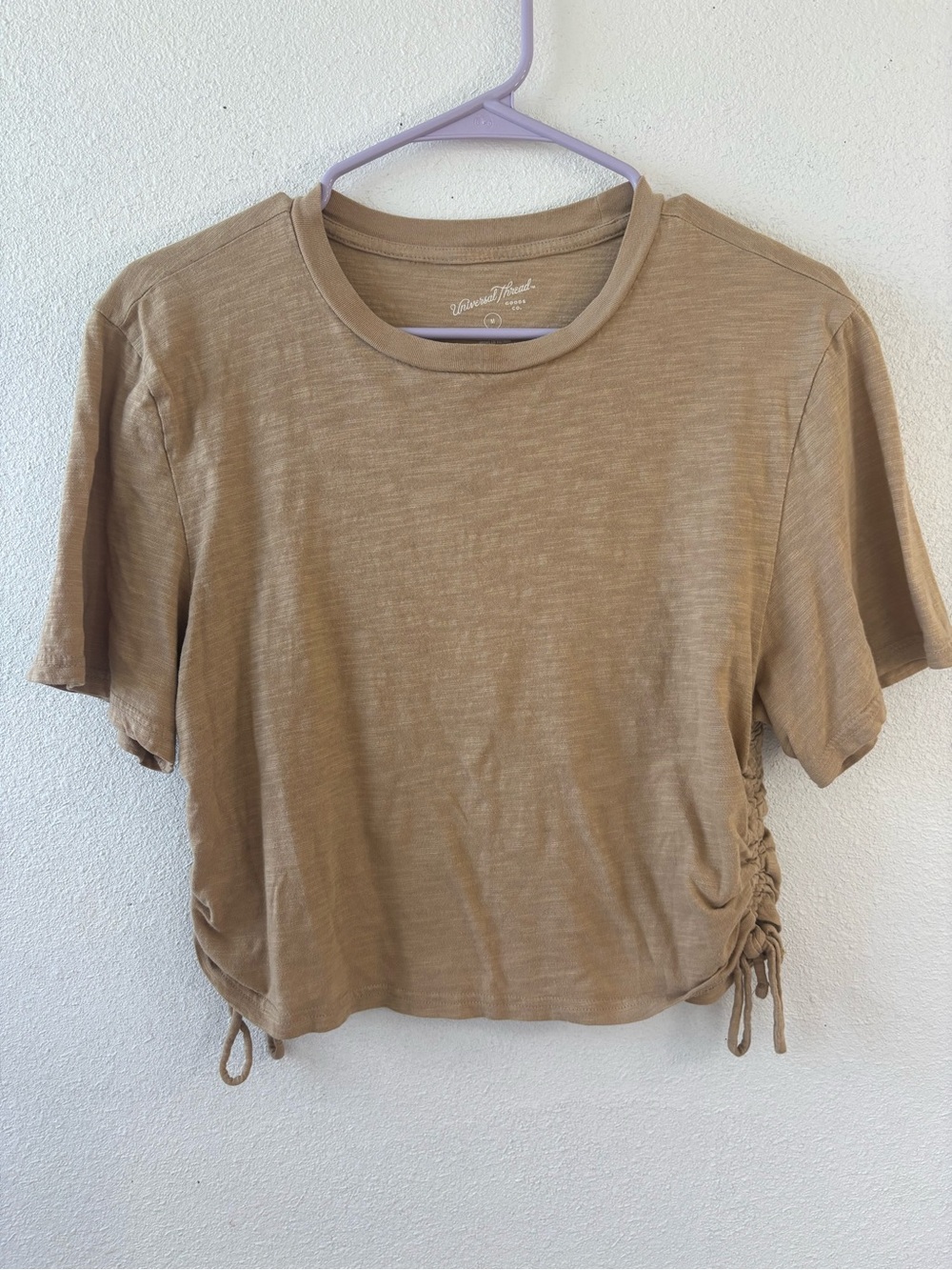 Universal Thread Beige Drawstring Side Crop Tee Women’s Size M